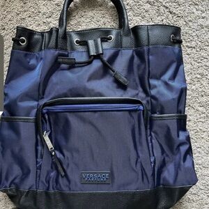 Versace Black and Navy Duffel Bag
